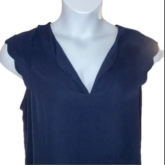 41 Hawthorn Top Blouse Shirt Sleeveless Navy Blue XL Scalloped Edge Sleeves - Picture 1 of 6